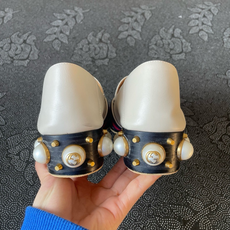 gucci 雙g珍珠奶白色高跟鞋36碼，成色-2