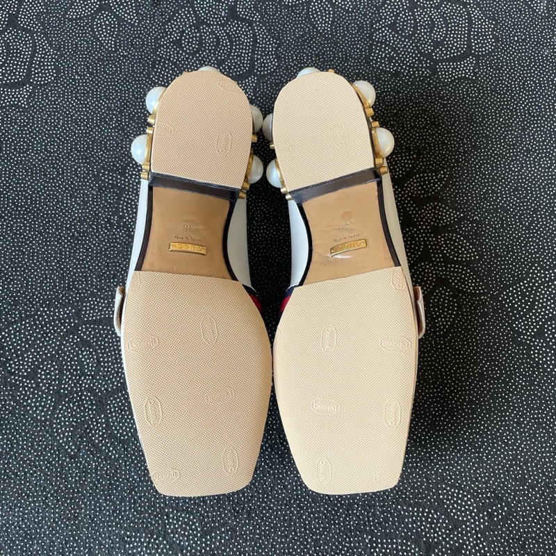 gucci 雙g珍珠奶白色高跟鞋36碼，成色-3