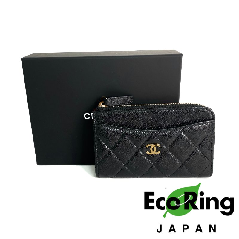 △ Chanel 香奈兒 Black Caviar Skin Gold Tone Metal Card Holder AP3388 黑色粒紋小牛皮金色金屬卡包 - 257022724-0