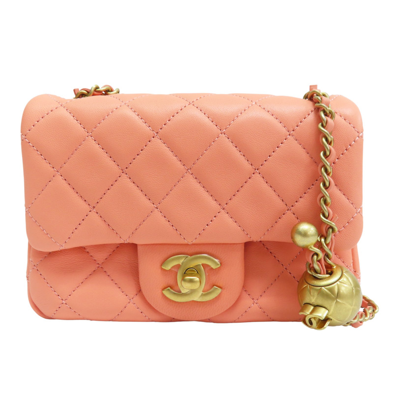 橘色 菱格紋 羊皮 Coco17 金球 鏈帶肩背包 金釦【CHANEL 香奈兒】 A35200-0