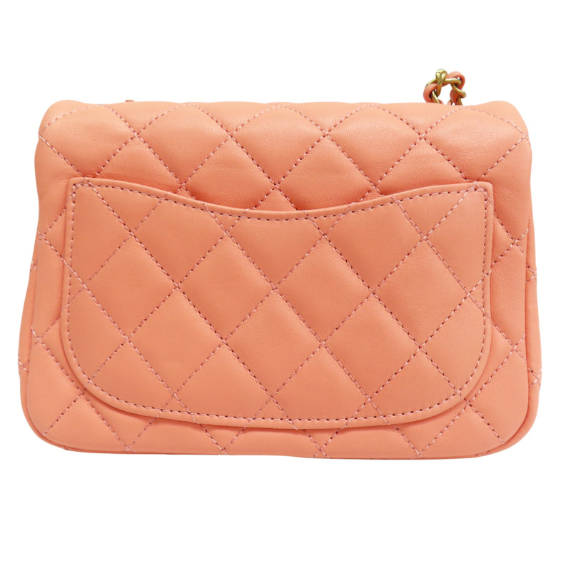 橘色 菱格紋 羊皮 Coco17 金球 鏈帶肩背包 金釦【CHANEL 香奈兒】 A35200-1