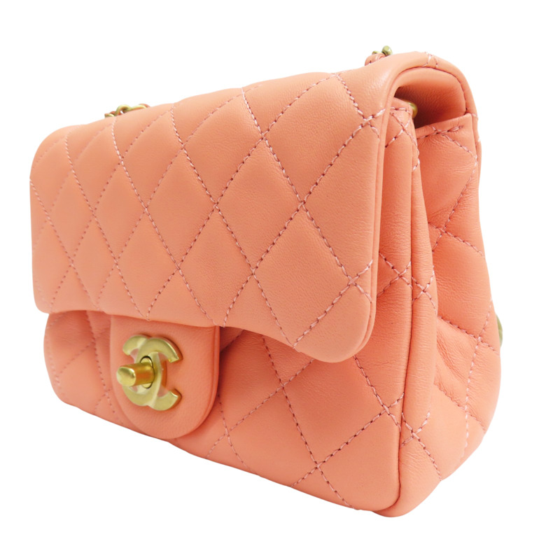 橘色 菱格紋 羊皮 Coco17 金球 鏈帶肩背包 金釦【CHANEL 香奈兒】 A35200-2