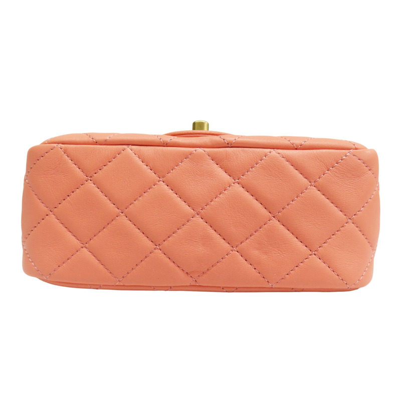 橘色 菱格紋 羊皮 Coco17 金球 鏈帶肩背包 金釦【CHANEL 香奈兒】 A35200-3