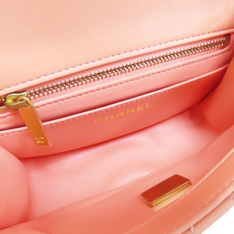 橘色 菱格紋 羊皮 Coco17 金球 鏈帶肩背包 金釦【CHANEL 香奈兒】 A35200-4