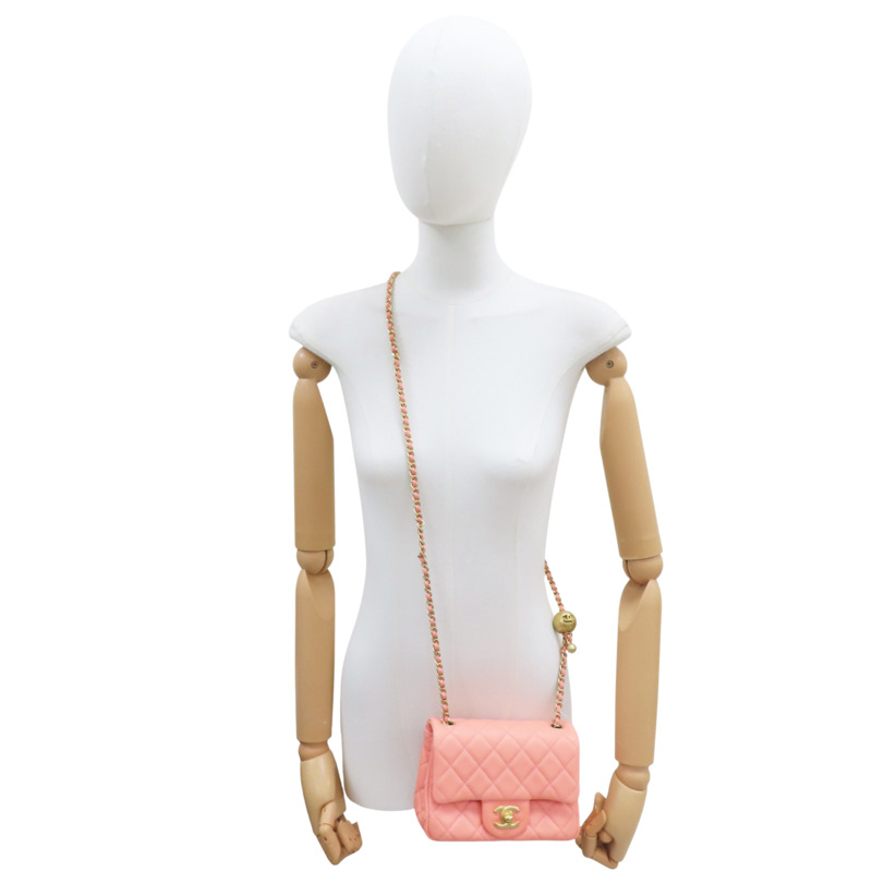 橘色 菱格紋 羊皮 Coco17 金球 鏈帶肩背包 金釦【CHANEL 香奈兒】 A35200-8