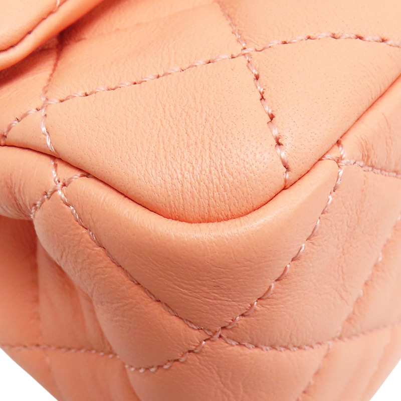 橘色 菱格紋 羊皮 Coco17 金球 鏈帶肩背包 金釦【CHANEL 香奈兒】 A35200-9