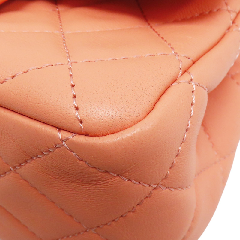 橘色 菱格紋 羊皮 Coco17 金球 鏈帶肩背包 金釦【CHANEL 香奈兒】 A35200-10