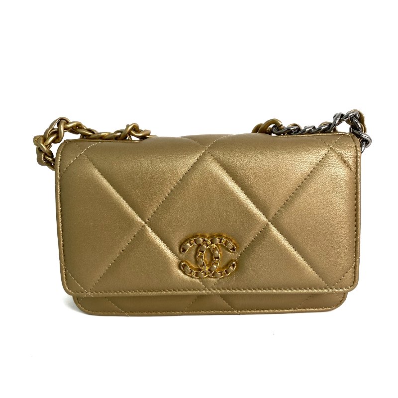 △ Chanel 香奈兒 19 Gold Lambskin Silver And Gold Tone Metal Ruthenium-Finish Metal Wallet On Chain No.30 19金色小羊皮銀色和金色金屬鍍釕金屬鎖鏈銀包No.30 - 257022476-1