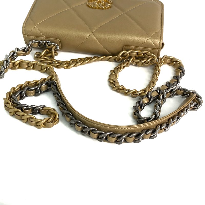 △ Chanel 香奈兒 19 Gold Lambskin Silver And Gold Tone Metal Ruthenium-Finish Metal Wallet On Chain No.30 19金色小羊皮銀色和金色金屬鍍釕金屬鎖鏈銀包No.30 - 257022476-11