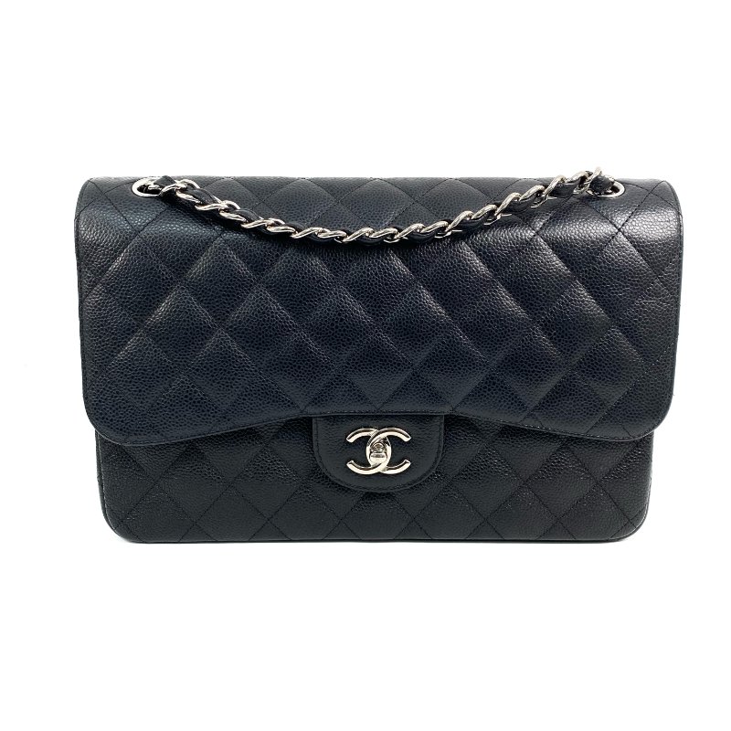 △ Chanel 香奈兒 Black Caviar Skin Silver Tone Metal Classic Double Flap Chain Shoulder Bag A58600 No.17 黑色粒紋小牛皮銀色金屬鎖鏈肩背袋No.17 - 257022826-1