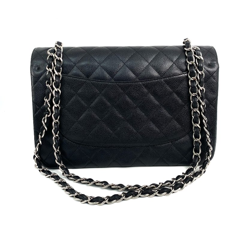 △ Chanel 香奈兒 Black Caviar Skin Silver Tone Metal Classic Double Flap Chain Shoulder Bag A58600 No.17 黑色粒紋小牛皮銀色金屬鎖鏈肩背袋No.17 - 257022826-2