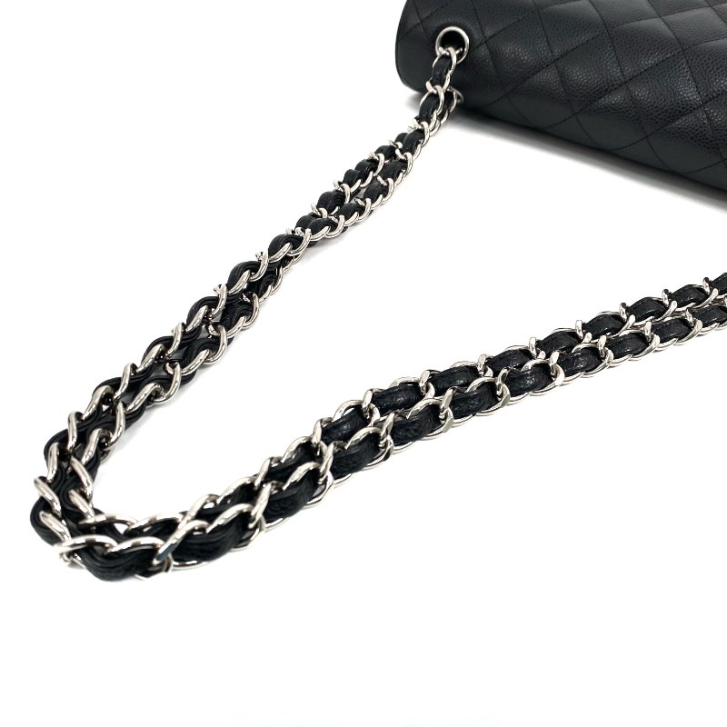 △ Chanel 香奈兒 Black Caviar Skin Silver Tone Metal Classic Double Flap Chain Shoulder Bag A58600 No.17 黑色粒紋小牛皮銀色金屬鎖鏈肩背袋No.17 - 257022826-7
