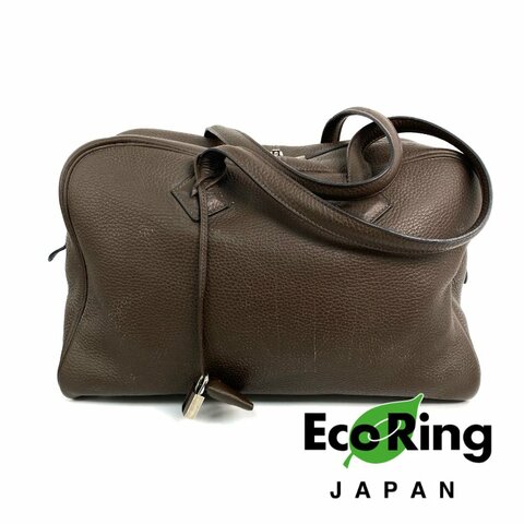 △ Hermes 愛馬仕 Brown Clemence Calfskin Palladium Plated Metal Victoria 35 Shoulder Bag Stamp [O] 啡色粒紋小牛皮鍍鈀金屬肩背袋[O]刻 - 257022416