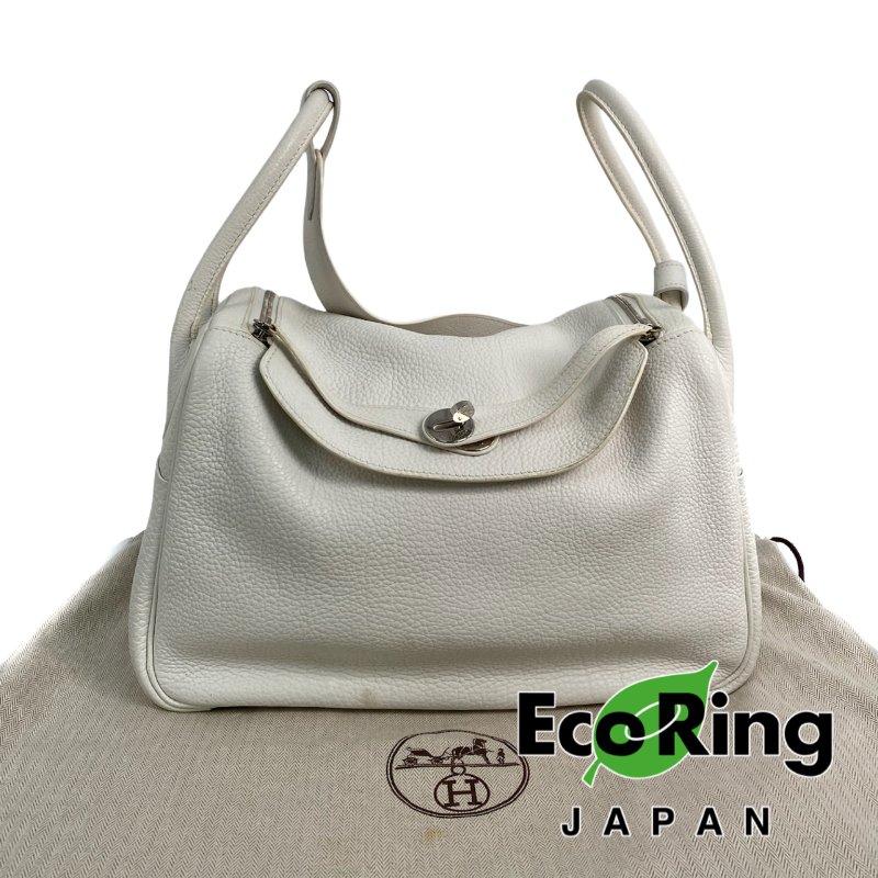 △ Hermes 愛馬仕 White Clemence Calfskin Palladium Plated Metal Lindy 34 2 Way Bag Stamp [L] 白色粒紋小牛皮鍍鈀金屬兩用袋[L]刻 - 257022472-0