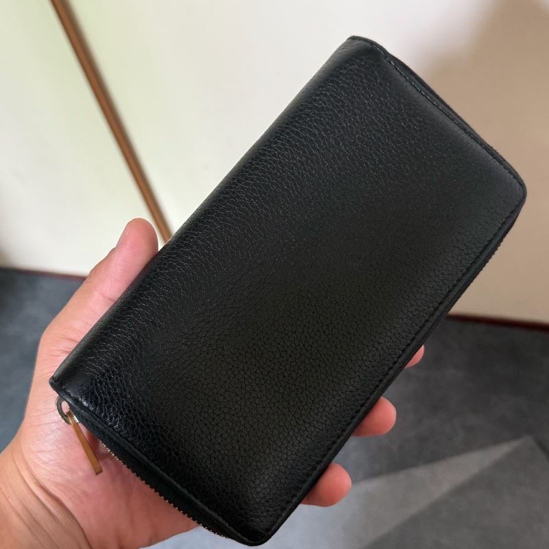 Gucci綠紅綠織帶標誌拉鍊長夾-黑-1