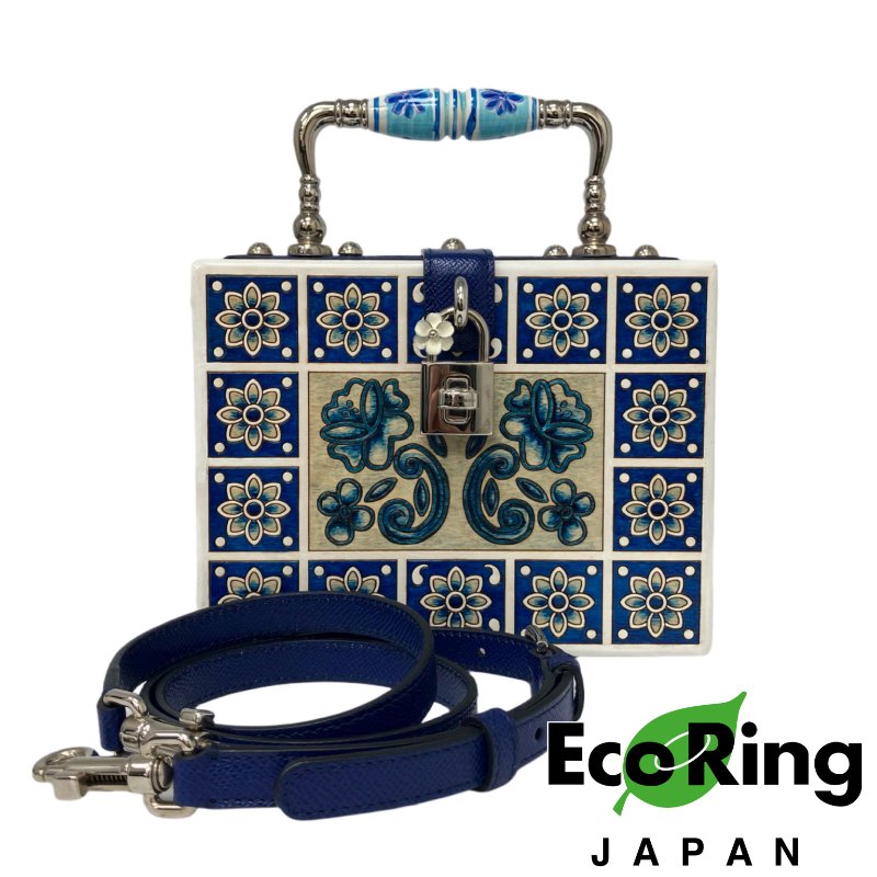 ☆ Dolce & Gabbana 杜嘉班納 White & Blue Wood Maiolica 2Way Bag 白色和藍色木兩用袋 - 257023316-0