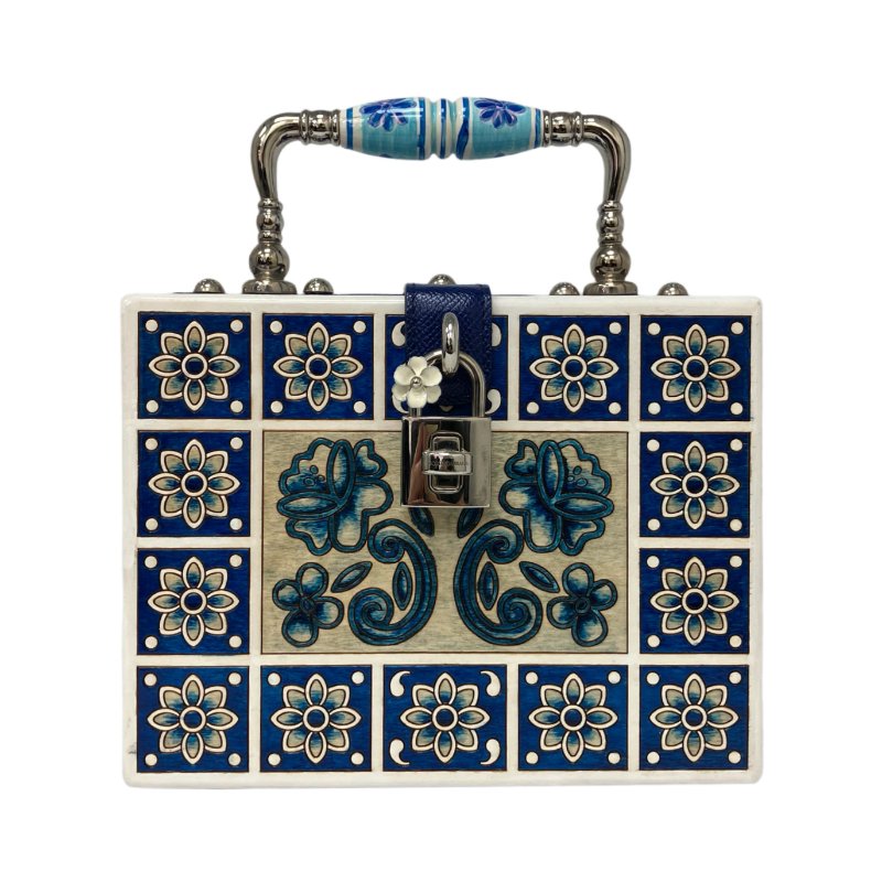 ☆ Dolce & Gabbana 杜嘉班納 White & Blue Wood Maiolica 2Way Bag 白色和藍色木兩用袋 - 257023316-1
