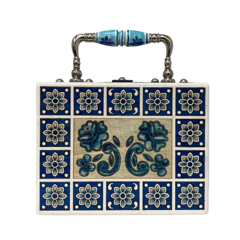 ☆ Dolce & Gabbana 杜嘉班納 White & Blue Wood Maiolica 2Way Bag 白色和藍色木兩用袋 - 257023316-2