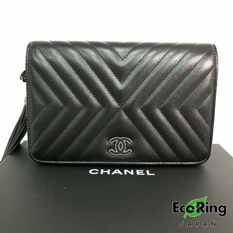 △ Chanel 香奈兒 Black Lambskin Ruthenium-Finish Metal Fringe Wallet On Chain A84444 No.28 黑色小羊皮鍍釕金屬流蘇鎖鏈銀包No.28 - 257022877