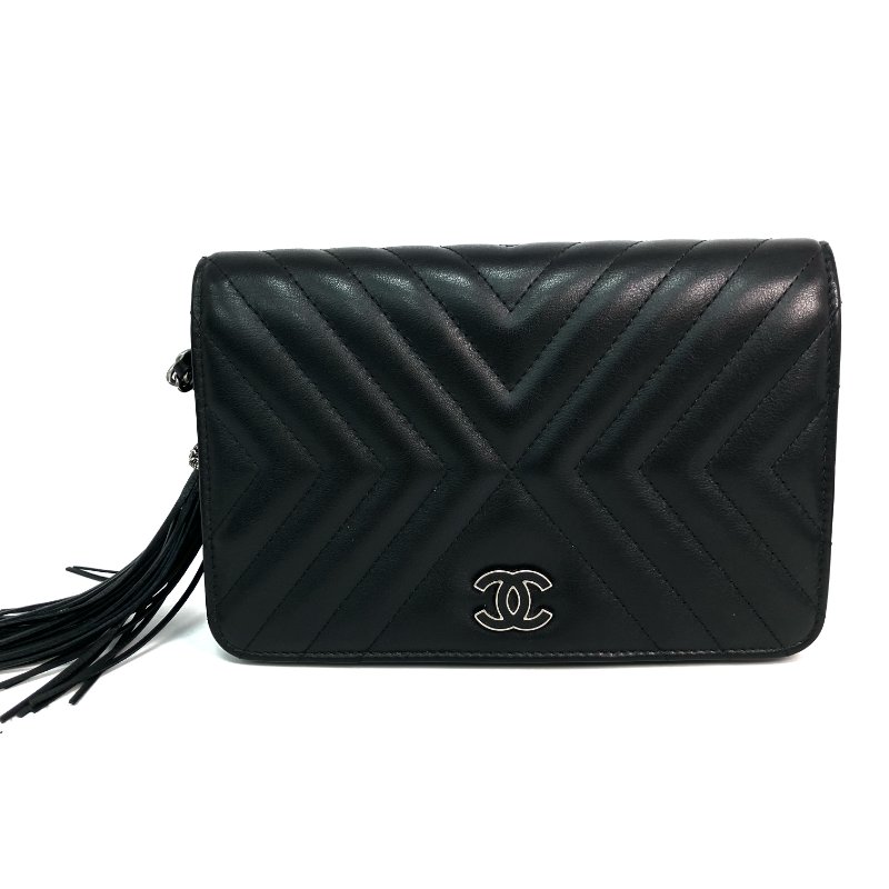 △ Chanel 香奈兒 Black Lambskin Ruthenium-Finish Metal Fringe Wallet On Chain A84444 No.28 黑色小羊皮鍍釕金屬流蘇鎖鏈銀包No.28 - 257022877-1