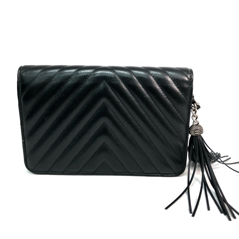 △ Chanel 香奈兒 Black Lambskin Ruthenium-Finish Metal Fringe Wallet On Chain A84444 No.28 黑色小羊皮鍍釕金屬流蘇鎖鏈銀包No.28 - 257022877-2