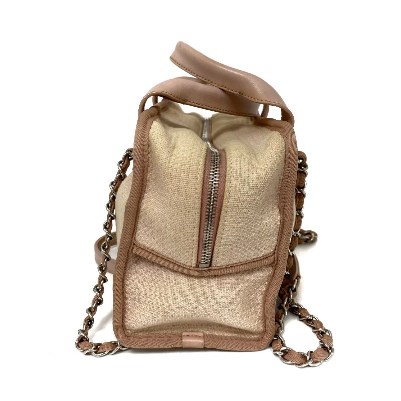 △ Chanel 香奈兒 Pink Canvas Silver Tone Metal Deauville Bowling Chain 2 Way Bag A92749 No.20 粉紅色帆布銀色金屬鎖鏈兩用袋 - 257022919-2