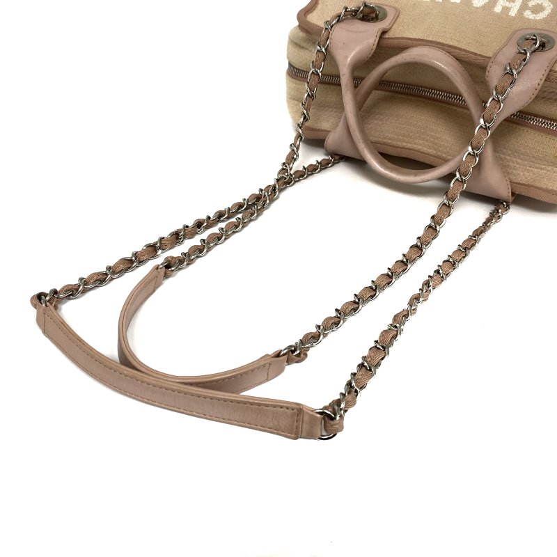 △ Chanel 香奈兒 Pink Canvas Silver Tone Metal Deauville Bowling Chain 2 Way Bag A92749 No.20 粉紅色帆布銀色金屬鎖鏈兩用袋 - 257022919-7