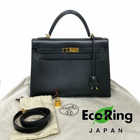 △ Hermes 愛馬仕 89 Noir Epsom Calfskin Gold Plated Metal Kelly 32 2 Way Bag Stamp [O] 黑色壓紋小牛皮鍍金金屬手袋[O]刻 - 257023064