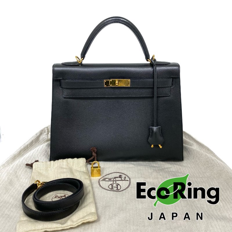 △ Hermes 愛馬仕 89 Noir Epsom Calfskin Gold Plated Metal Kelly 32 2 Way Bag Stamp [O] 黑色壓紋小牛皮鍍金金屬手袋[O]刻 - 257023064-0