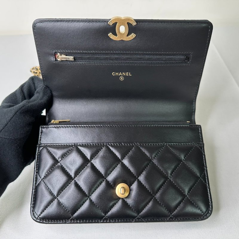 CHANEL 小羊皮雙金球WOC鏈帶包-6