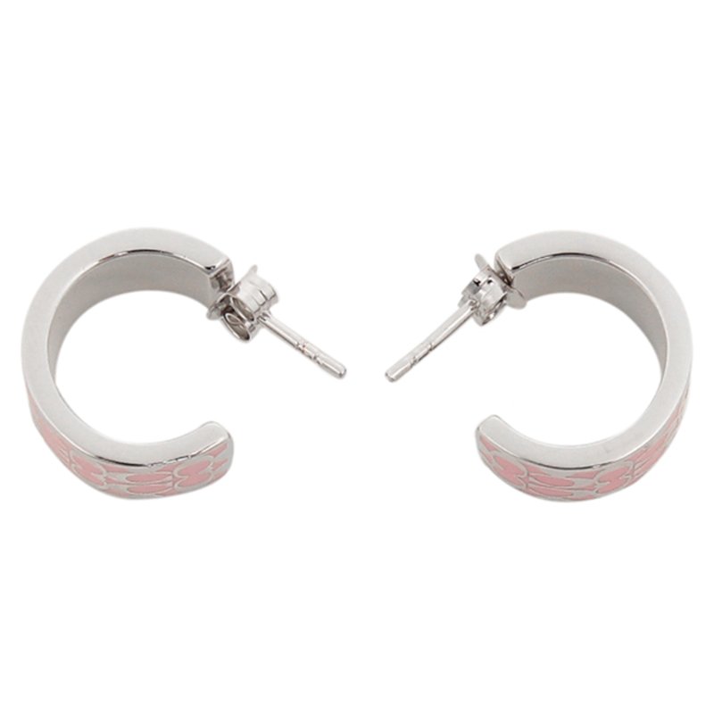 【COACH】經典LOGO耳環-銀粉紅-2