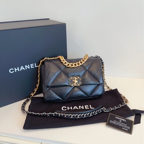 【閒置🆕】Chanel 黑金大菱格19bag枕頭包 小號 斜挎包