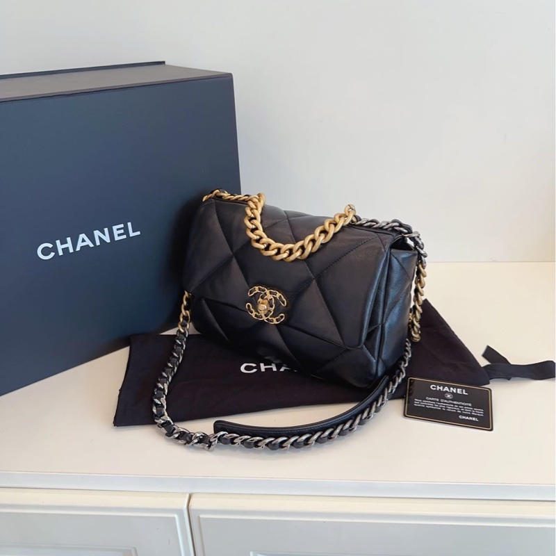 【閒置🆕】Chanel 黑金大菱格19bag枕頭包 小號 斜挎包-3