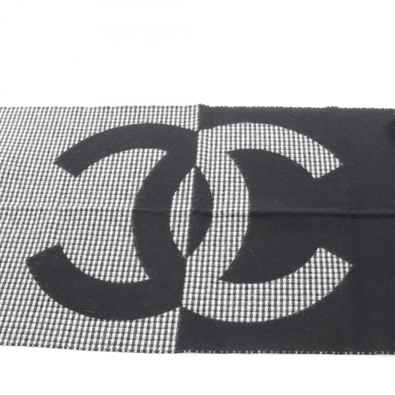 香奈兒 COCO 標誌圍巾披肩羊絨圍巾黑色灰色二手女士 CC-2