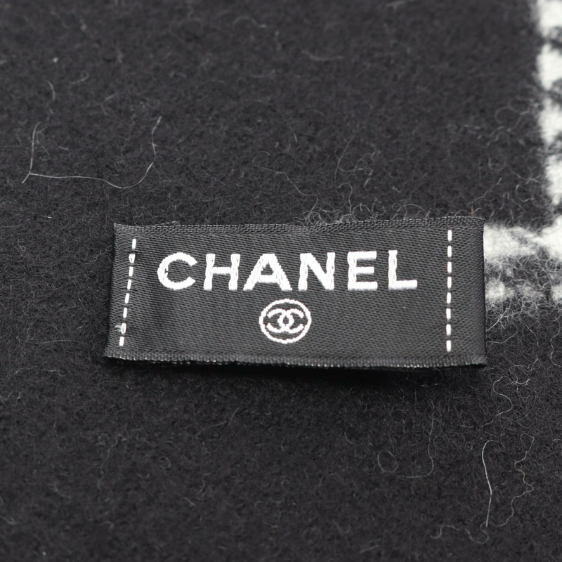 香奈兒 COCO 標誌圍巾披肩羊絨圍巾黑色灰色二手女士 CC-3
