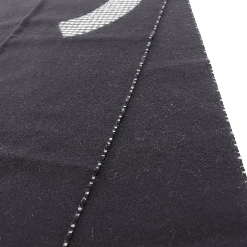 香奈兒 COCO 標誌圍巾披肩羊絨圍巾黑色灰色二手女士 CC-6