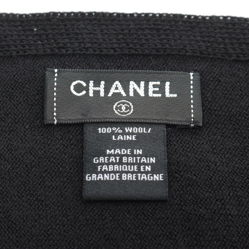 香奈兒圍巾披肩羊毛黑色logo二手女士CC Coco-1