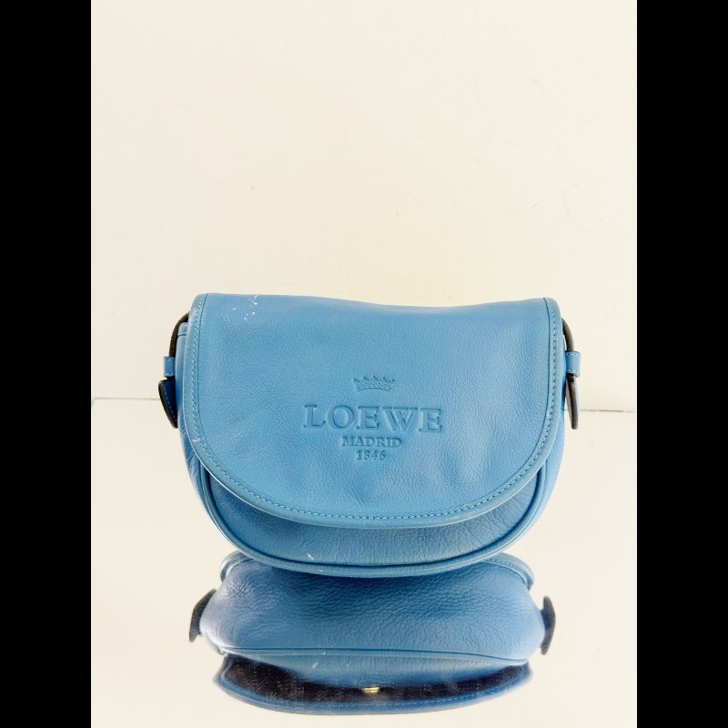 Loewe 皇冠半月斜挎包 藍色牛皮 半月馬鞍 底長23cm-1