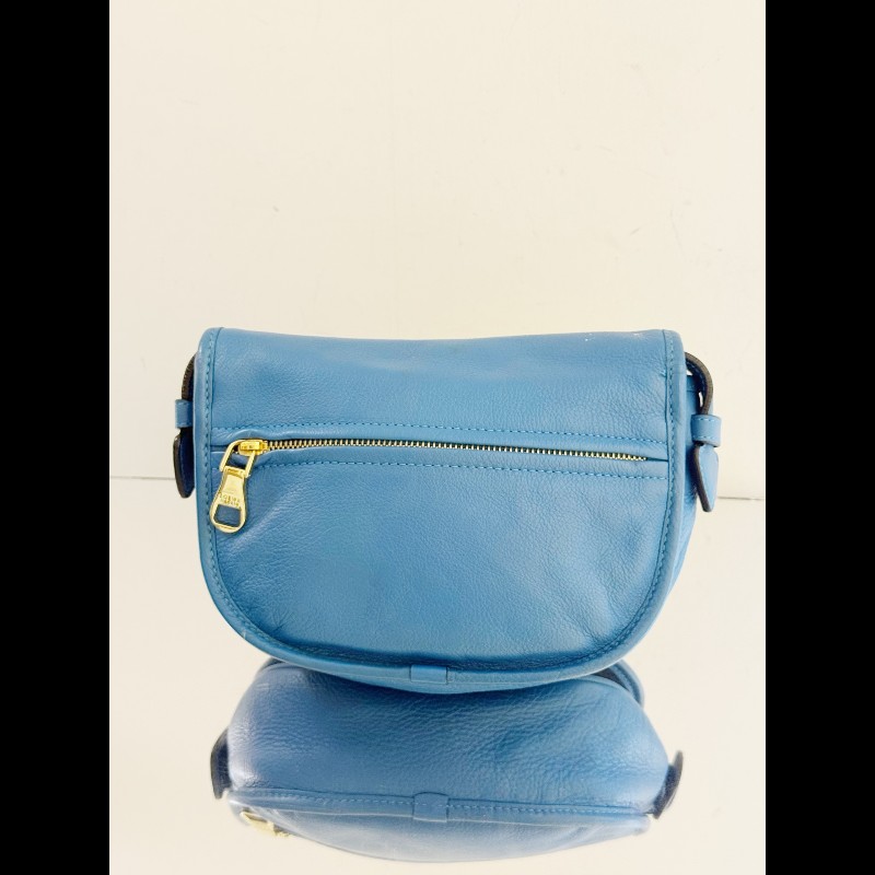 Loewe 皇冠半月斜挎包 藍色牛皮 半月馬鞍 底長23cm-3