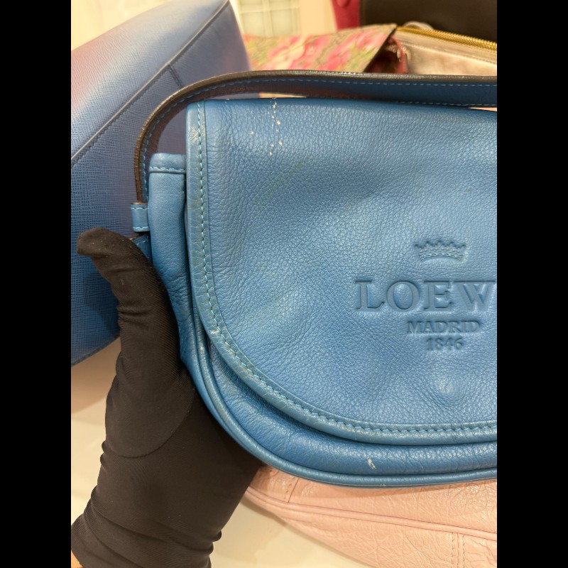 Loewe 皇冠半月斜挎包 藍色牛皮 半月馬鞍 底長23cm-6