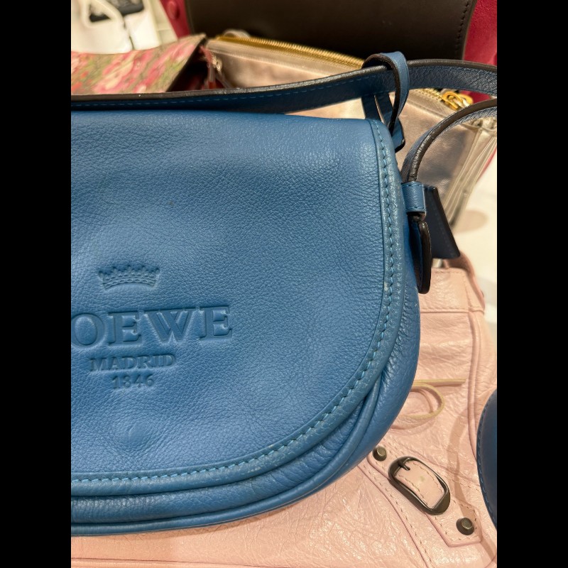 Loewe 皇冠半月斜挎包 藍色牛皮 半月馬鞍 底長23cm-7