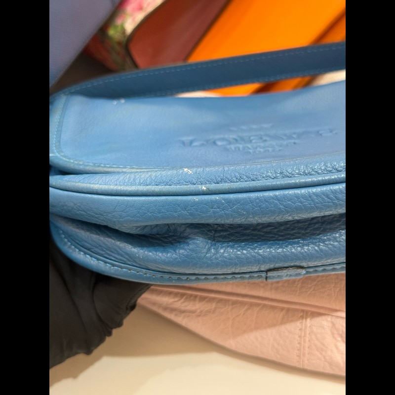 Loewe 皇冠半月斜挎包 藍色牛皮 半月馬鞍 底長23cm-8