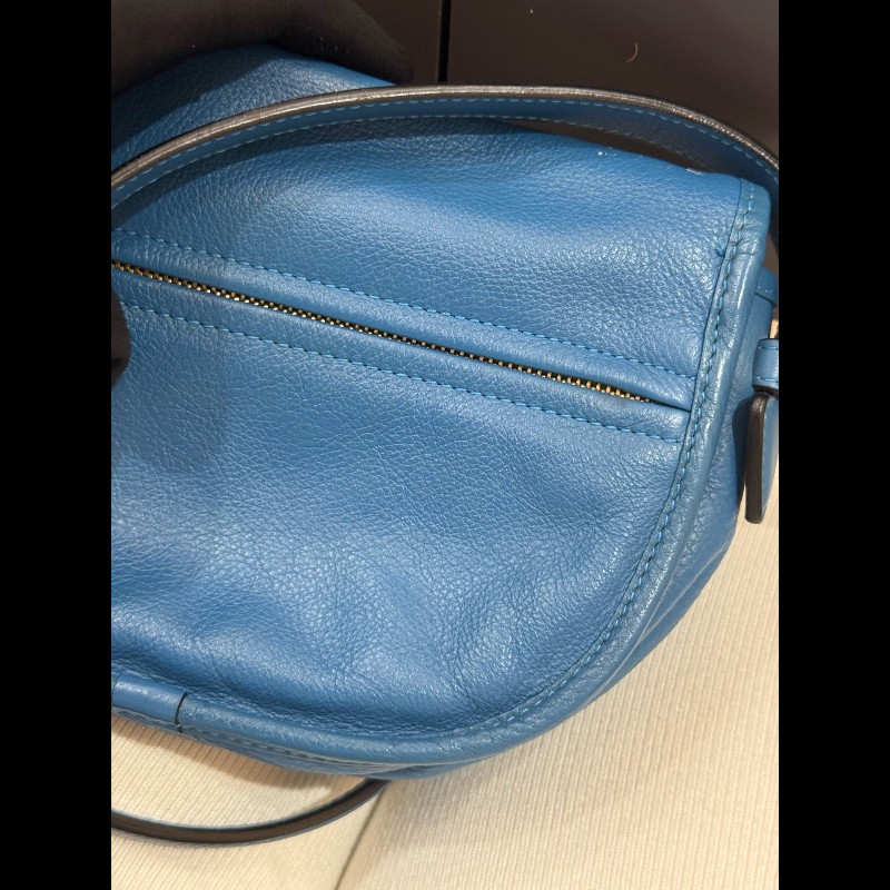 Loewe 皇冠半月斜挎包 藍色牛皮 半月馬鞍 底長23cm-14