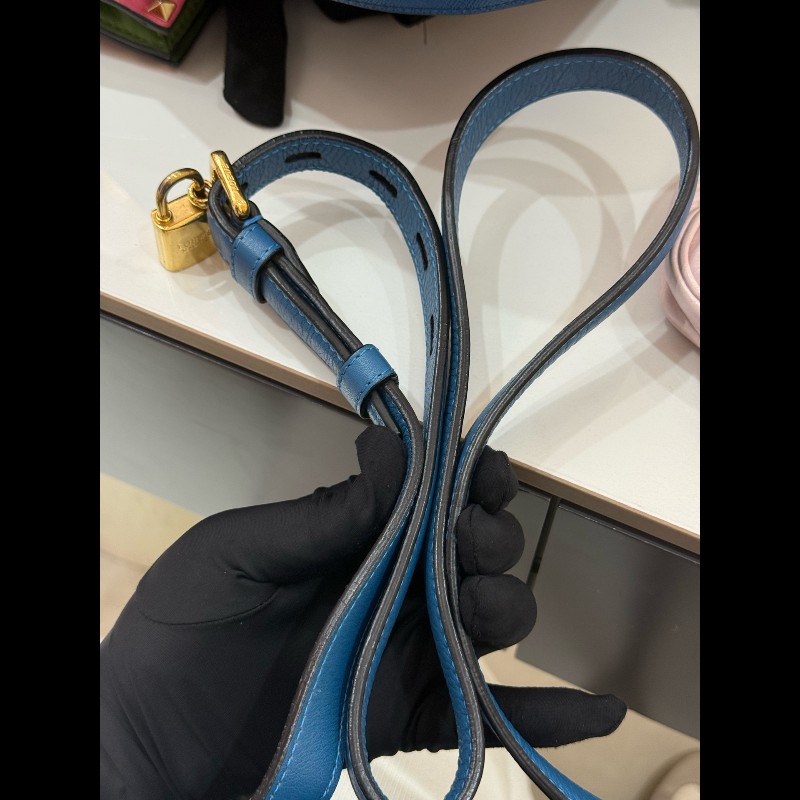 Loewe 皇冠半月斜挎包 藍色牛皮 半月馬鞍 底長23cm-19