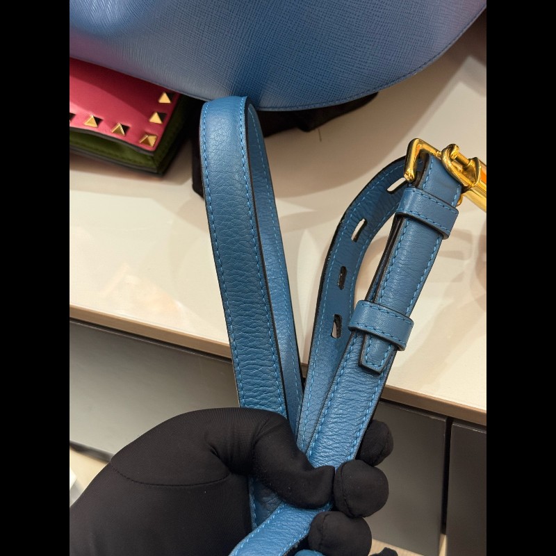 Loewe 皇冠半月斜挎包 藍色牛皮 半月馬鞍 底長23cm-20