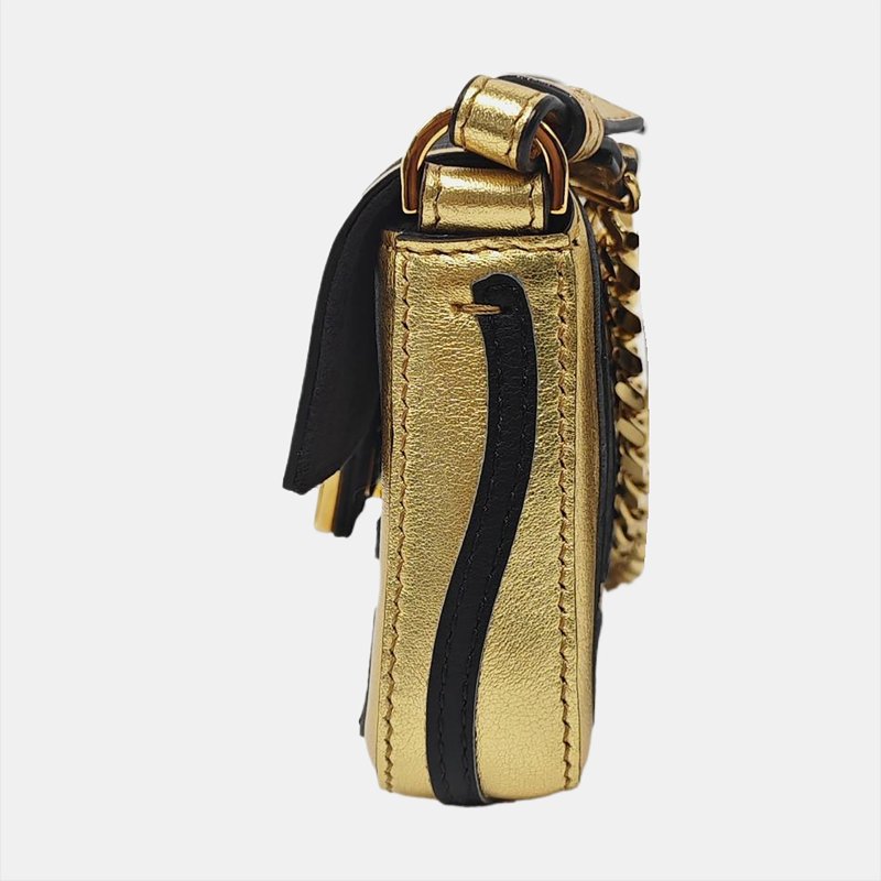 FENDI Baguette Micro金色牛皮雙F單肩包斜挎包 金色五金 可拆卸肩帶 9.8新-2