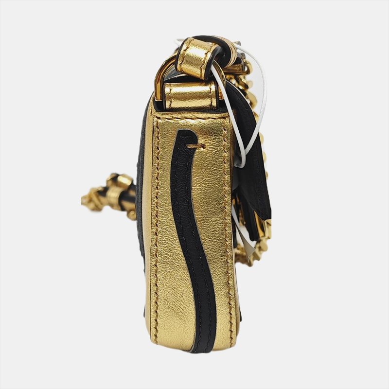 FENDI Baguette Micro金色牛皮雙F單肩包斜挎包 金色五金 可拆卸肩帶 9.8新-3