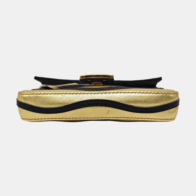 FENDI Baguette Micro金色牛皮雙F單肩包斜挎包 金色五金 可拆卸肩帶 9.8新-5