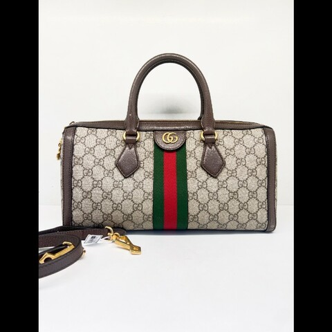 Gucci ophidia系列老花logo紅藍條紋枕頭包