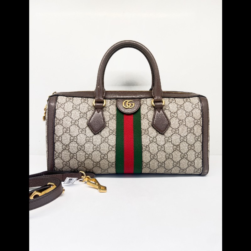 Gucci ophidia系列老花logo紅藍條紋枕頭包-0